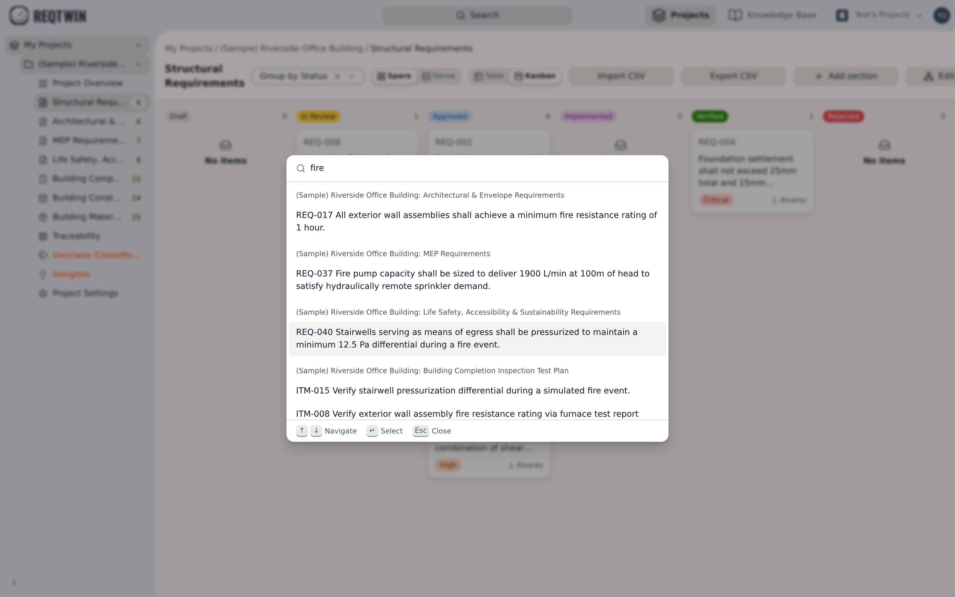 The command palette searches every row in every project, from anywhere in the app.