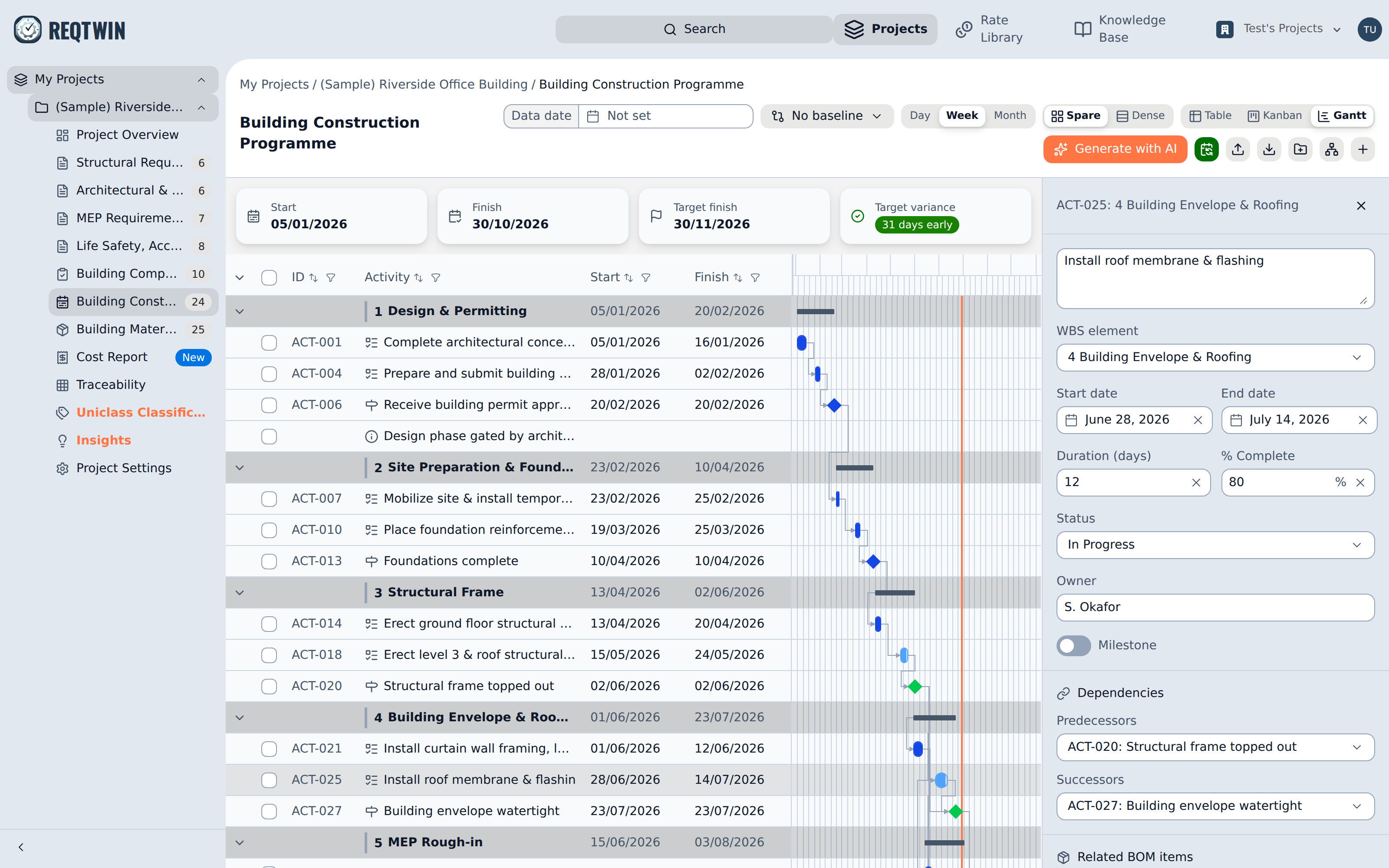Selecting a bar opens the shared activity detail panel beside the chart.
